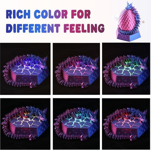 Dragon Egg | Articulating Dragon Fidget Figurine - 3D Printed Fantasy Collectible for Home & Office (Red-Blue)