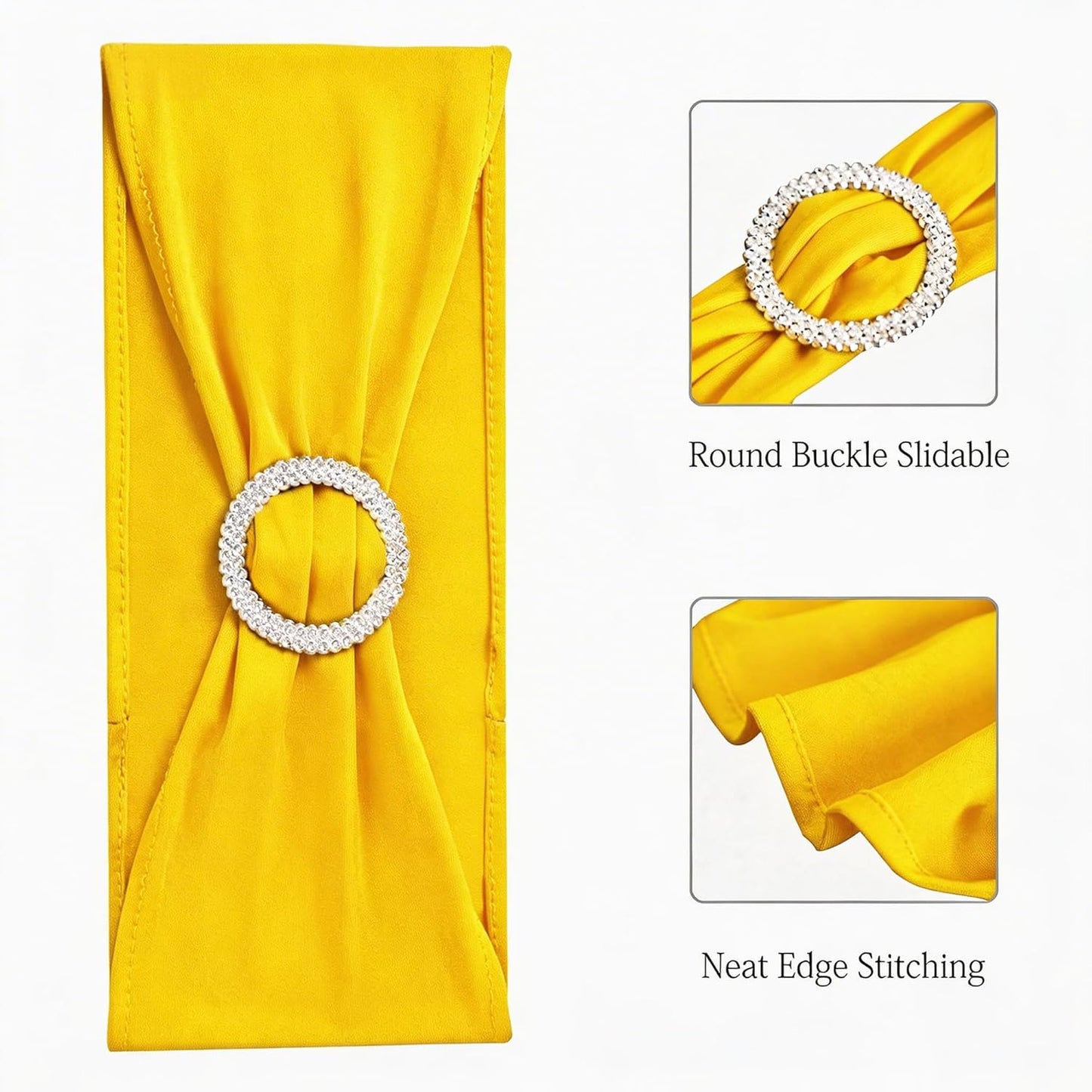 Skiennix Spandex Yellow Chair Sashes - Pack of 50 Elegant Bows with Buckles for Weddings & Events
