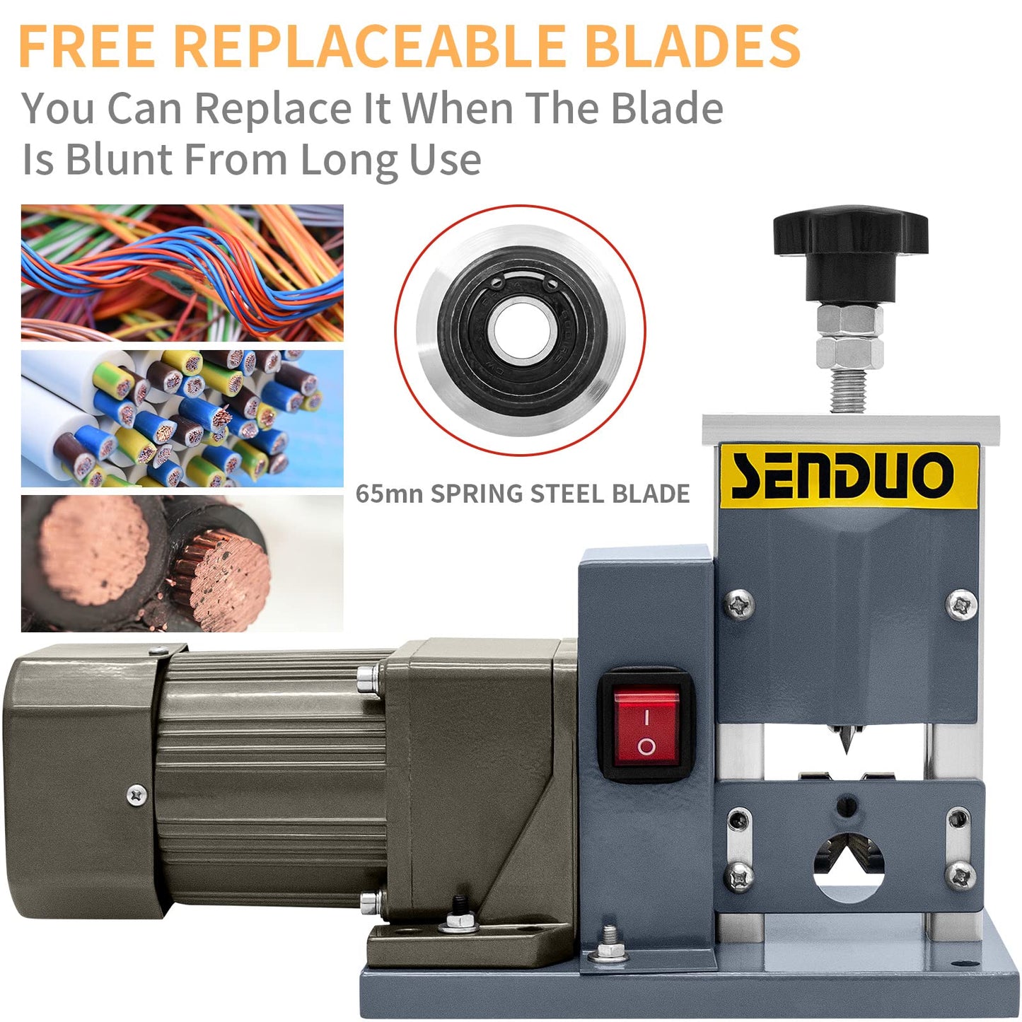 SENDUO Automatic Wire Stripper Machine,25W 0.04" - 0.79" Electric Wire Stripping Machine,with Free Replacement Blades,Portable cable stripper for Scrap Copper Wire Cable Recycling