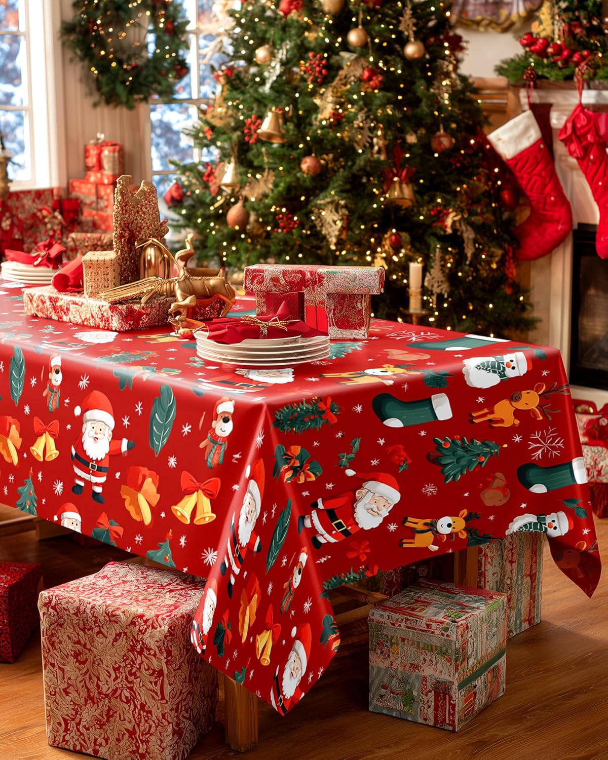 Pureegg Disposable Plastic Tablecloths - 10 Pack, 54 x 108 Inch, Sturdy & Leakproof, Christmas Red