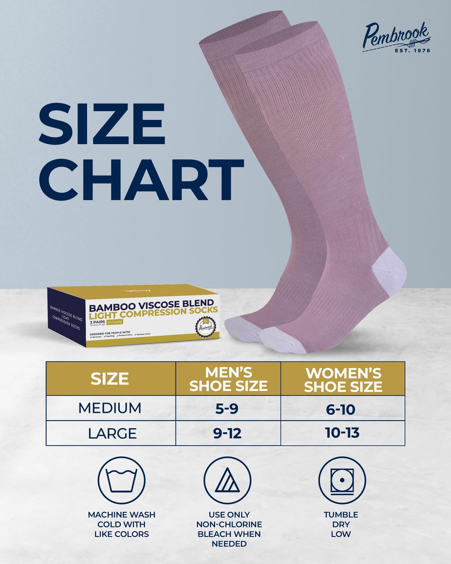 Pembrook Light Compression Socks - 3 Pairs | 8-15 mmHg Light Compression Socks for Women and Men | Light Green, Light Blue, Rose | Mens and Womens Compression Socks