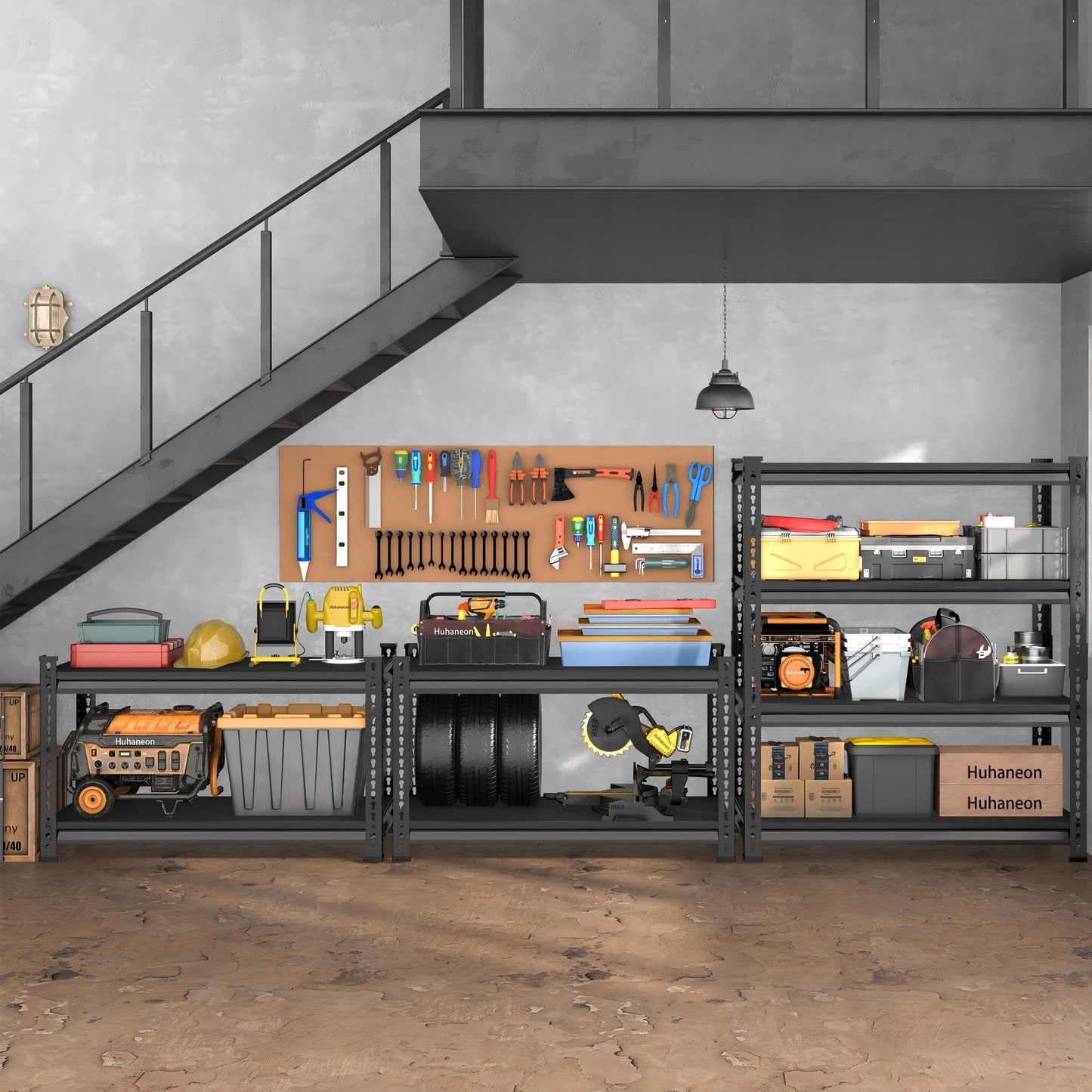 Huhaneon Utility Storage Garage Shelving - 48'' Wide 2,000 Lbs Heavy Duty 4 Tier Metal Shelves Adjustable - Freestanding Rack Units for Basement Kitchen Pantry - Black 48" W x 16" D x 72" H