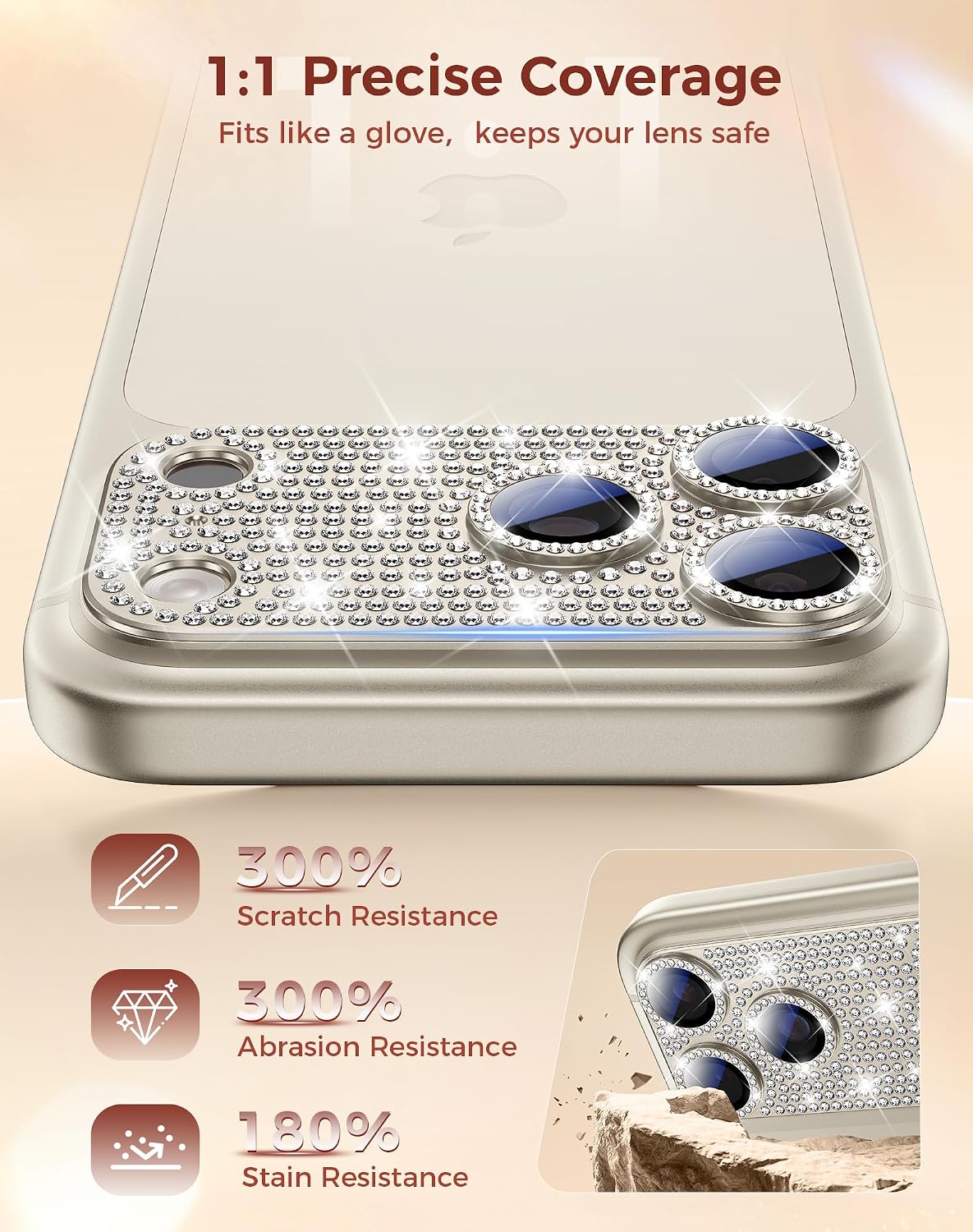 17 17 Goton for iPhone Pro Max Camera Lens Protector Diamond Bling- Not Easy to Fall, Strong Adsorption, Glitter Metal
