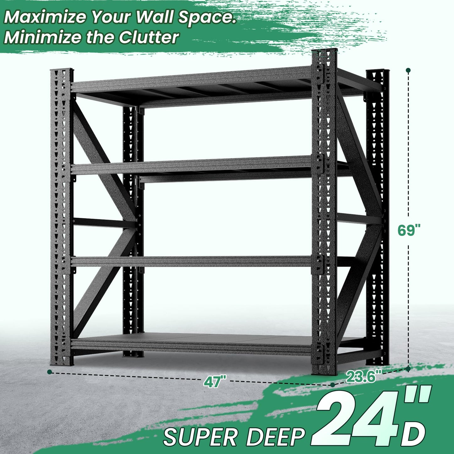 VIYET 4 Tier Heavy Duty Garage Shelving,Industrial Shelving Built for Maximum Weight,Garage Storage Racks Heavy Duty Steel Shelves,Large Capacity Metal Rack for Warehouse,Shop,Basement