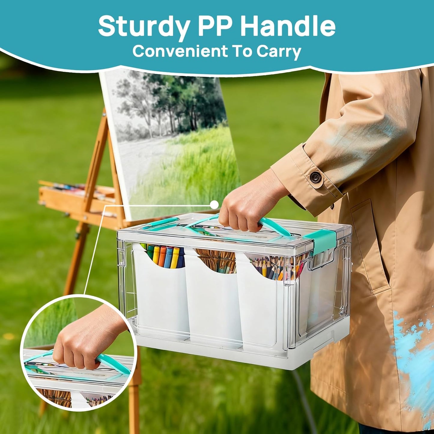 Vtopmart 24 QT Clear Plastic Craft Organizer - Art Supply Storage Box with 6 Detachable Inserts