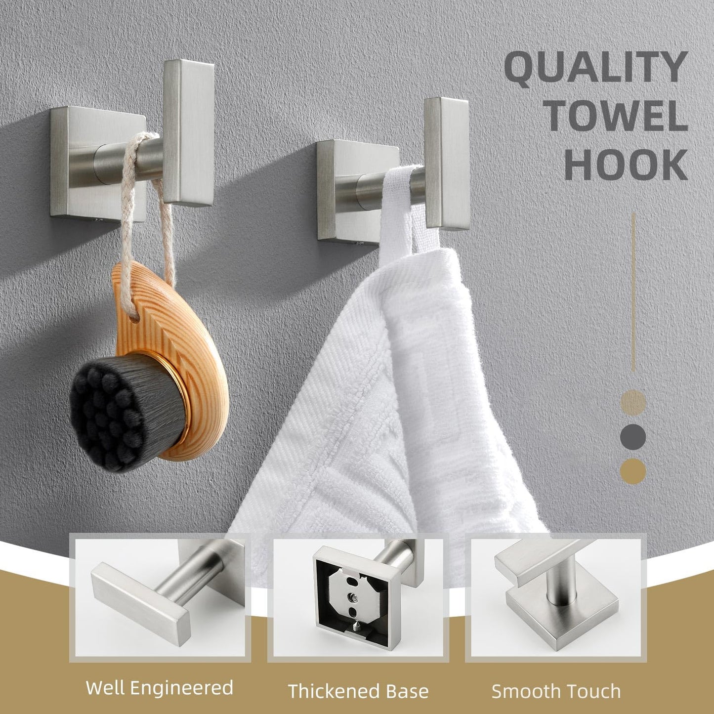 Angle Simple Towel Hooks for Bathroom, SUS304 Stainless Steel Robe Coat Hook Wall Mount, Brushed Nickel, 4 Pack