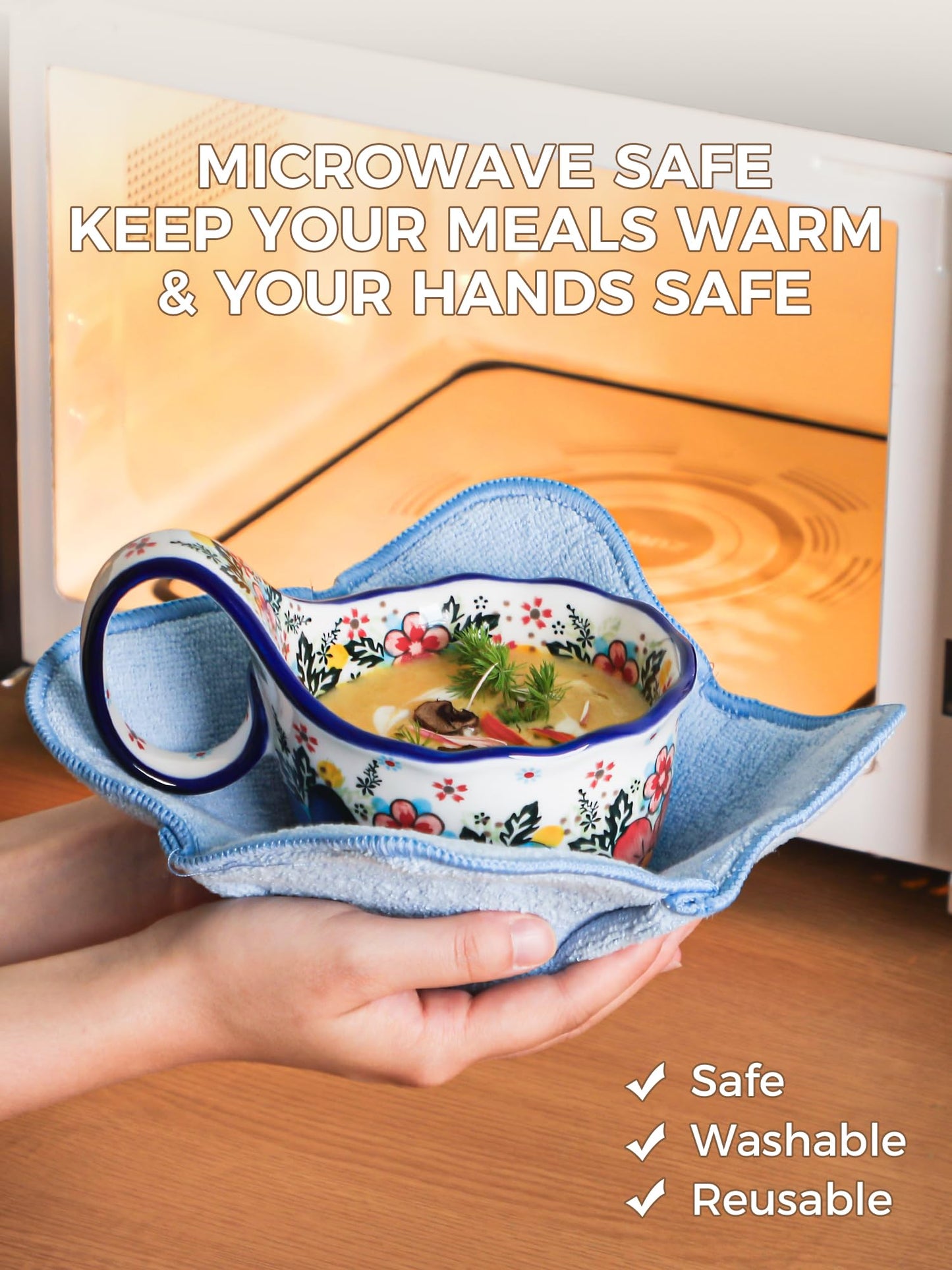 CKERAVOX Soup Bowl with Handle, Microwavable Ceramic Soup Mug with Bowl Snuggies, Handpainted Soup Cups for Stew, Fruits, Chili, Gift for Women Mother, Petite Floret