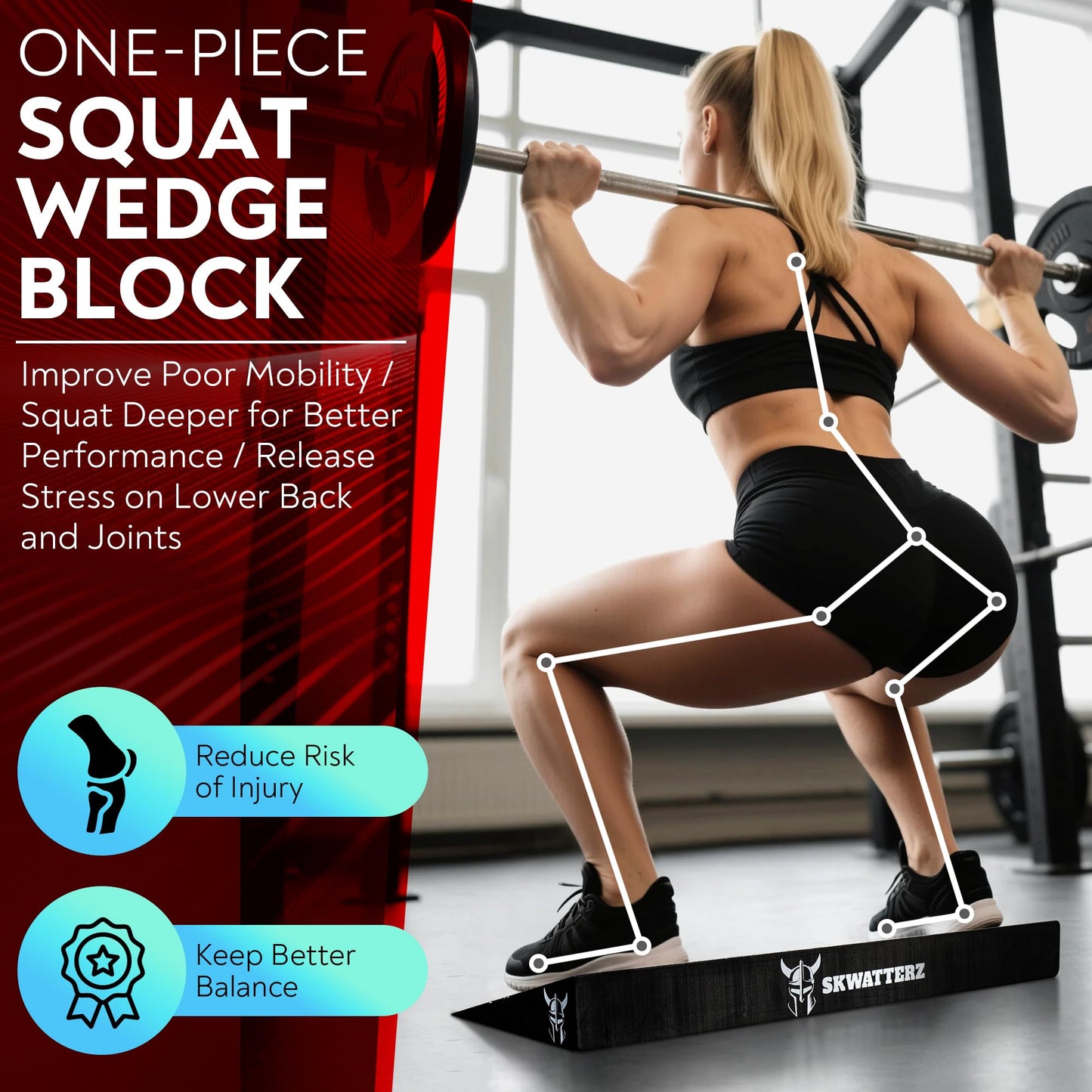 SKWATTERZ Slant Board Squat Wedge Boards For Exercise - ATG Workout Wedge With Anti Slip Sandgrip Layer Already Mounted - Calf Raise Block & Bulgarian Split Stand Squats wedges Incline - Heel Elevated Blocks