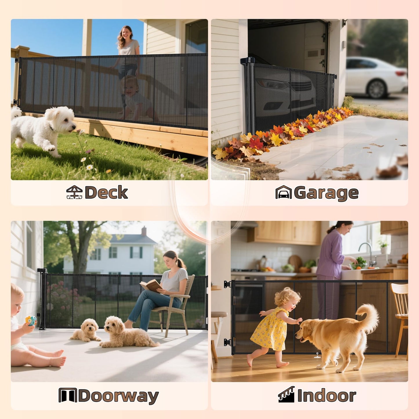 Miumoon 200 inch Retractable Baby Gates 37 inch Tall, Retractable Gate with Reinforced Strip Design to Prevent Crawling Through, 16 FT Outdoor Retractable Gates, Extra Wide Retractable Gate for Garage