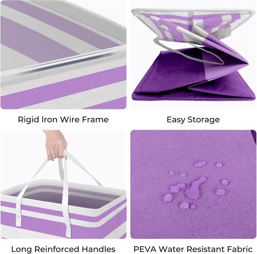 HomeHacks Large Waterproof Laundry Baskets - Collapsible Hampers with Reinforced Handles | 125L, Purple