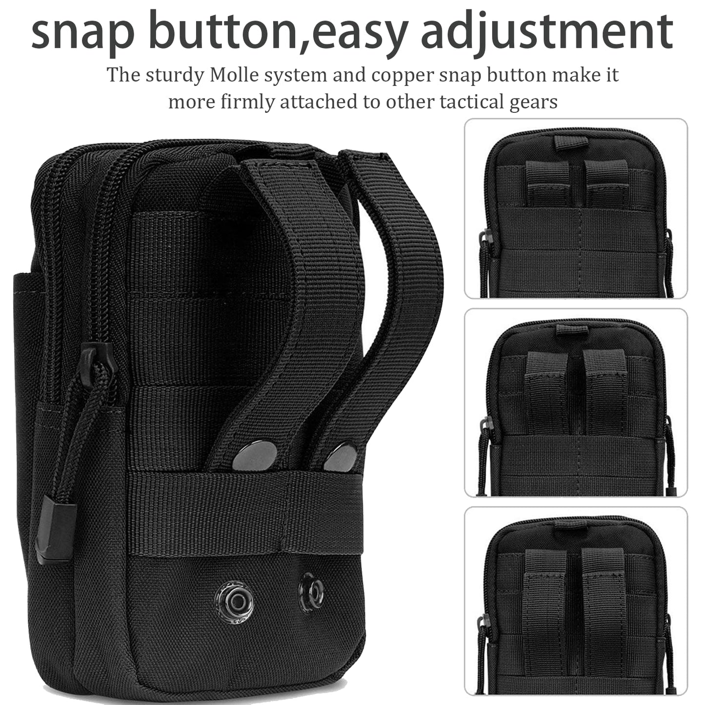 2 Pack Tactical EDC Pouch, Small Utility Pouches molle Phone Pouch Tool Pouch Belt Pouches for Men Tactical Vest Accessories with Aluminum Alloy Carabiner - Black