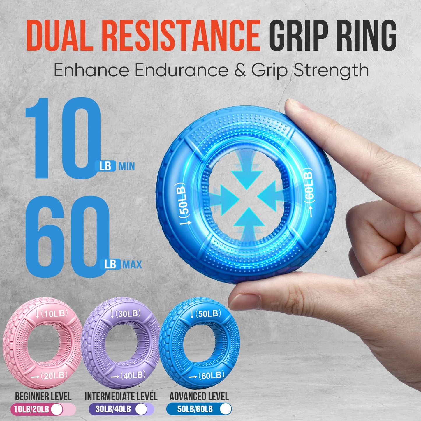 TEAWOO 10-Pack Grip Strength Trainer Kit, Adjustable Forearm Strengthener, 3 Colors Hand Grip Strengthener Balls, Finger Exerciser & Stretcher for Strength Training, Recovery & Flexibility