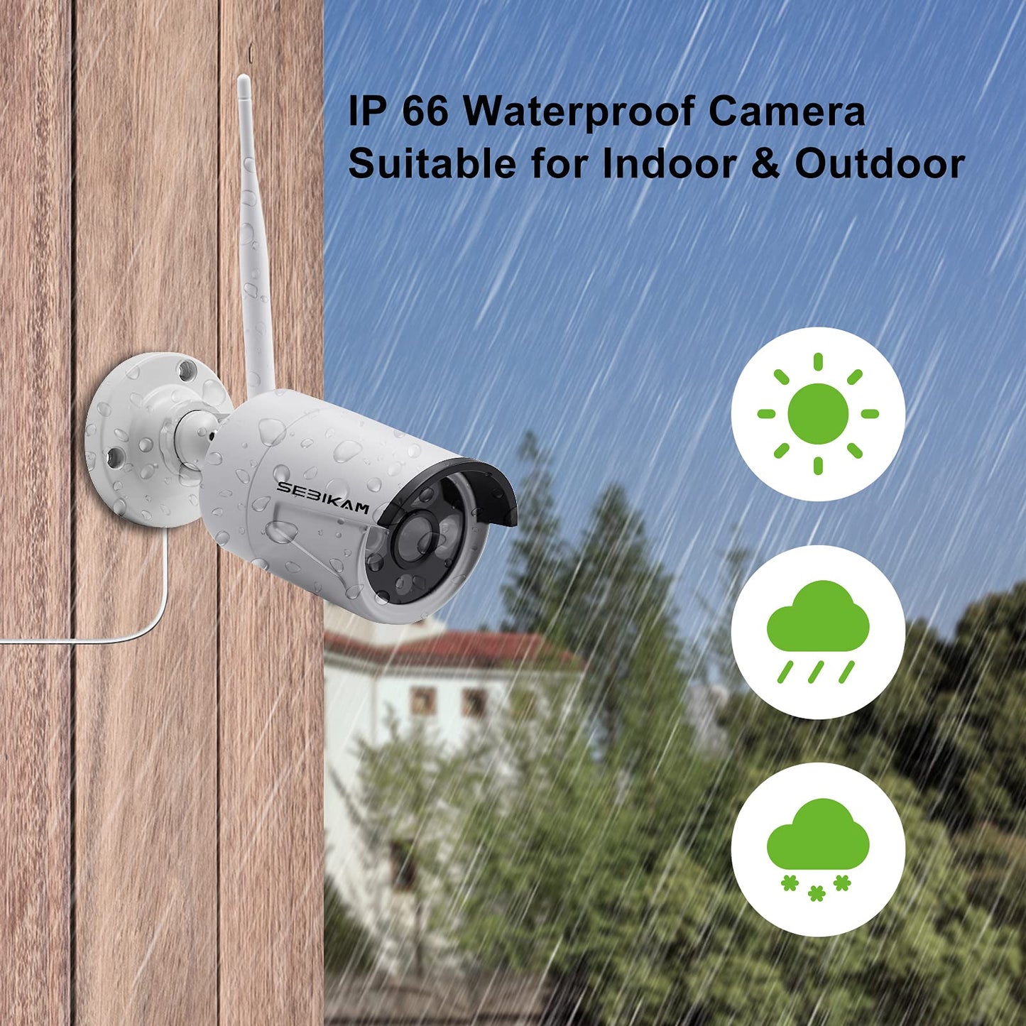 SEBIKAM 2K Wireless Security Camera System Outdoor with 10.1" Monitor, 4pcs 3MP Wired Plug-in Powered Cameras 2-Way Audio, No Monthly Fees, Night Vision, Motion Detection Surveillance (No Hard Drive)
