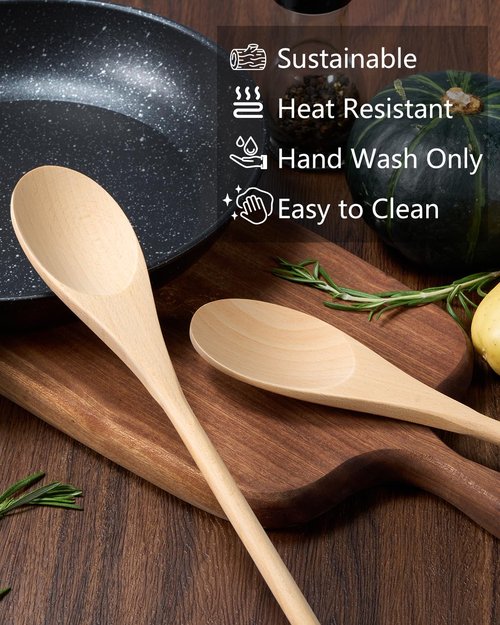 3 Pcs Wooden Spoons for Cooking, 12 Inches Long Handle Spoons for Mixing, Tasting Stirring Food, Large Wooden Cooking Utensils for Kitchen and Crafts