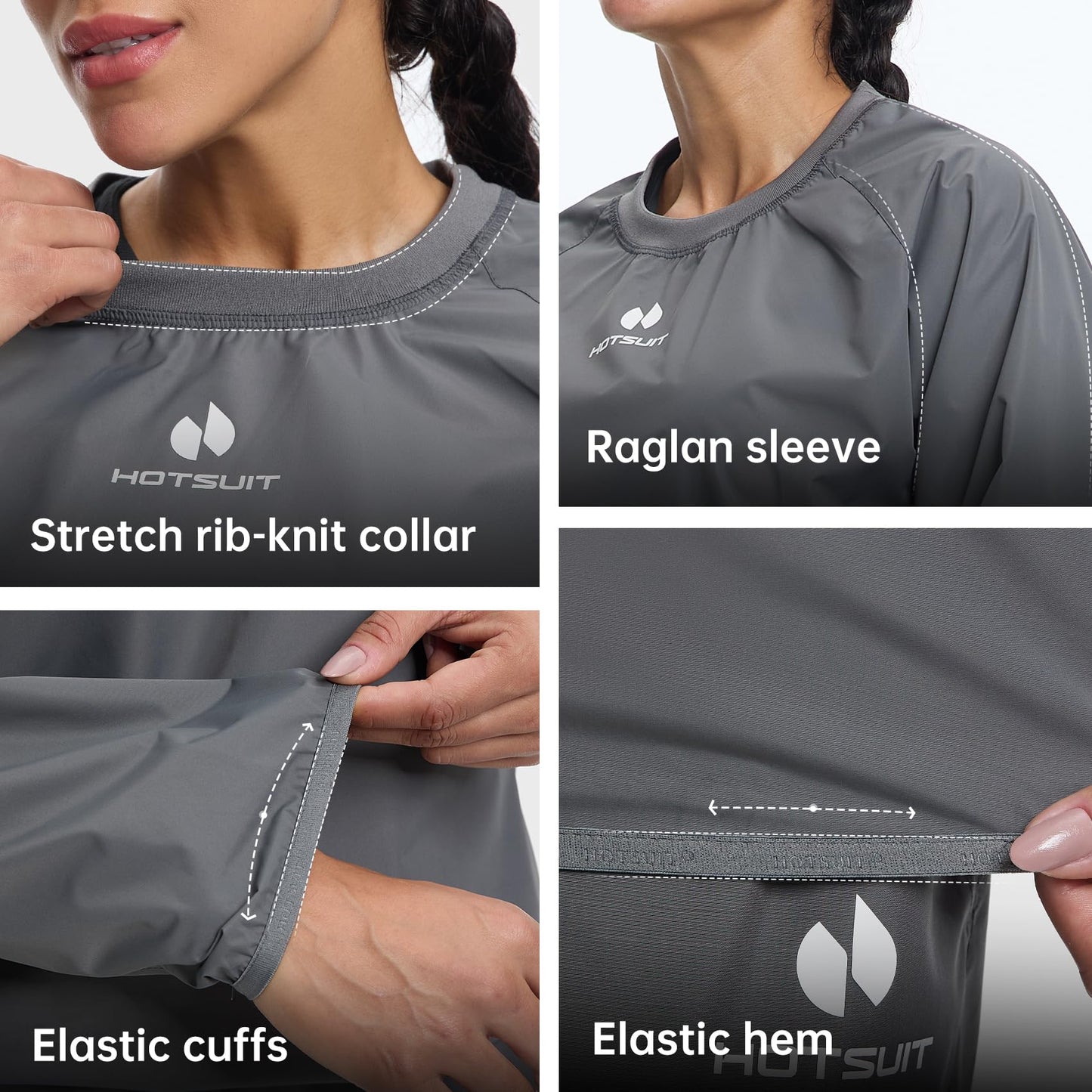 HOTSUIT Sauna Jackets Women Workout Sauna Shirts Anti Rip Gym Sweat Suit Tops, Grey, 4XL