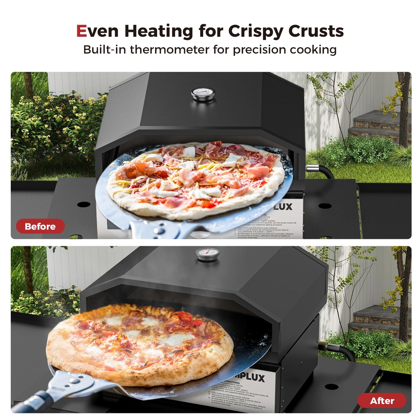 CAMPLUX 17 Inches Pizza Oven for Grill with Storage Bag and 14.8"×13" Cordierite Stone, Grill Top Pizza Oven Built-in Thermometer, Compatible with Propane & Charcoal Grill for Crispy Homemade Pizza