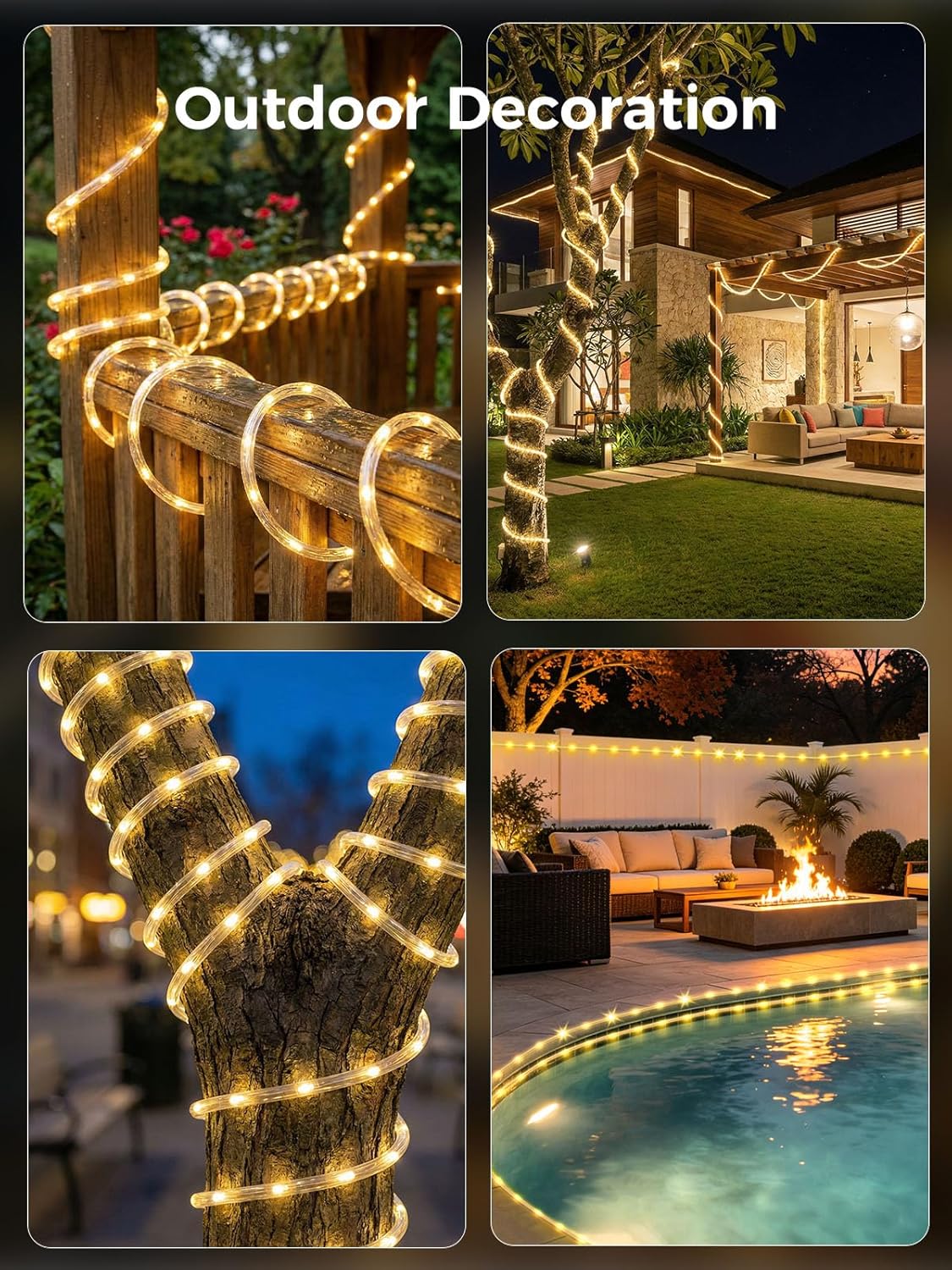 Skiennix Connectable Rope Lights - 66FT 200 LED Waterproof Tube Light | 8 Modes Remote for Indoor/Outdoor Use