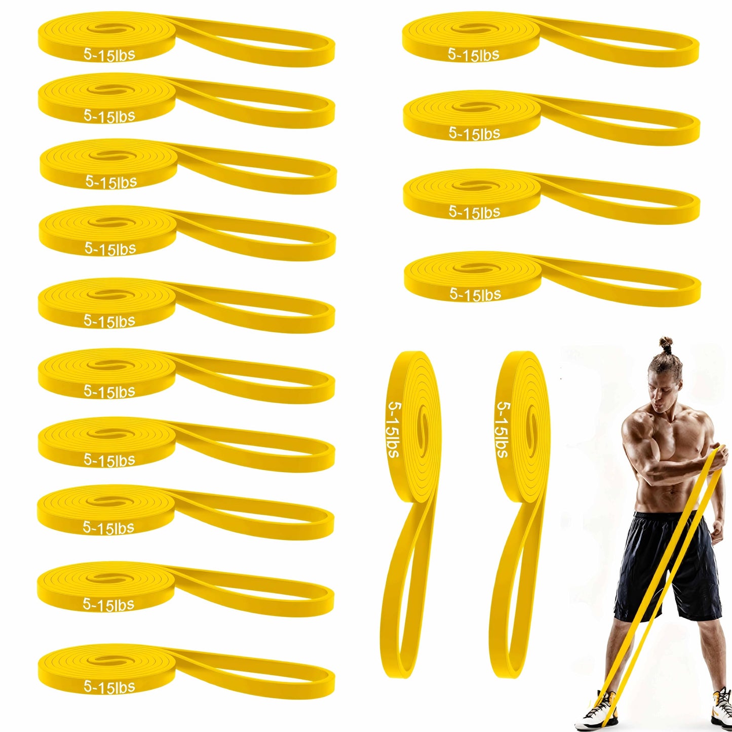 16-Pcs Resistance Bands Set - Premium Elastic Workout Bands for Home Gym, Strength Training, Yoga & Physical Therapy (Yellow(8-15 lbs))