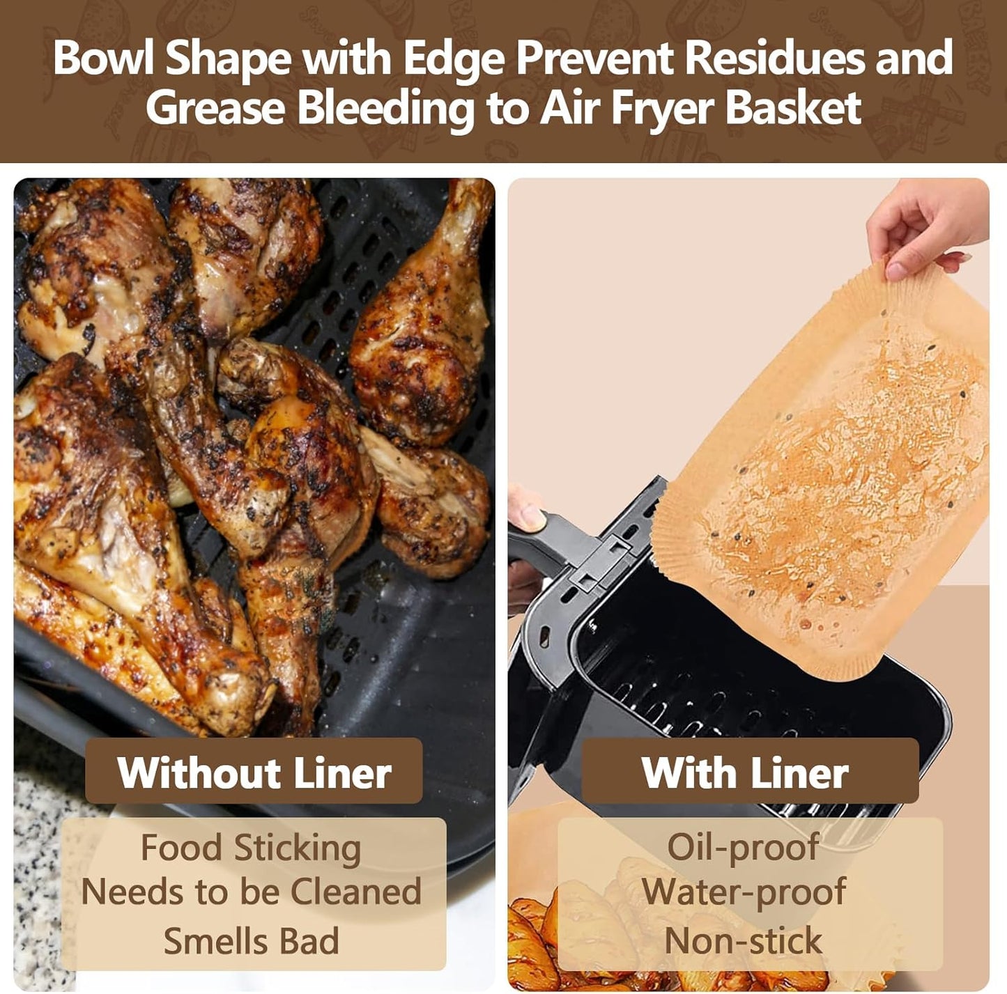 UBeesize Air Fryer Paper Liners - 150 PCS Non-Stick Parchment for Ninja DZ201/DZ401 | Oil & Water Proof (8.5" x 5.5")
