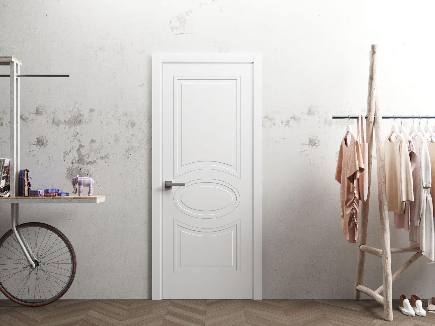VDOMDOORS Solid French Door 28 x 96 inches/Mela 7001 Matte White/Single Regular Panel Frame Handle/Bathroom Bedroom Modern Doors