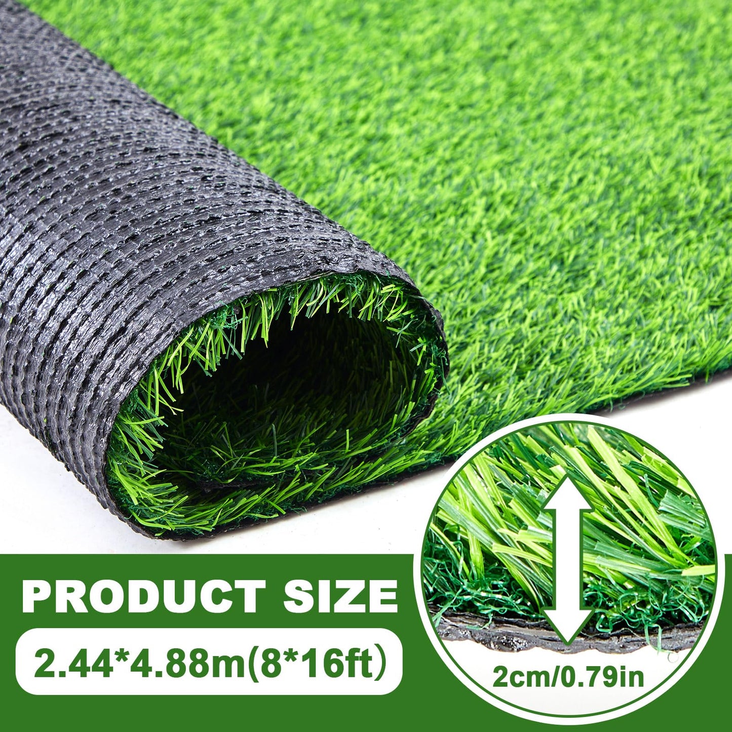 Nuanchu Artificial Grass Turf 8ft X 16ft, 128 Square Ft, 0.8" Artificial Grass Rug Extra Large Outdoor Indoor Green Carpet with Drain Holes for Dogs, Patio, Balcony, Backyard