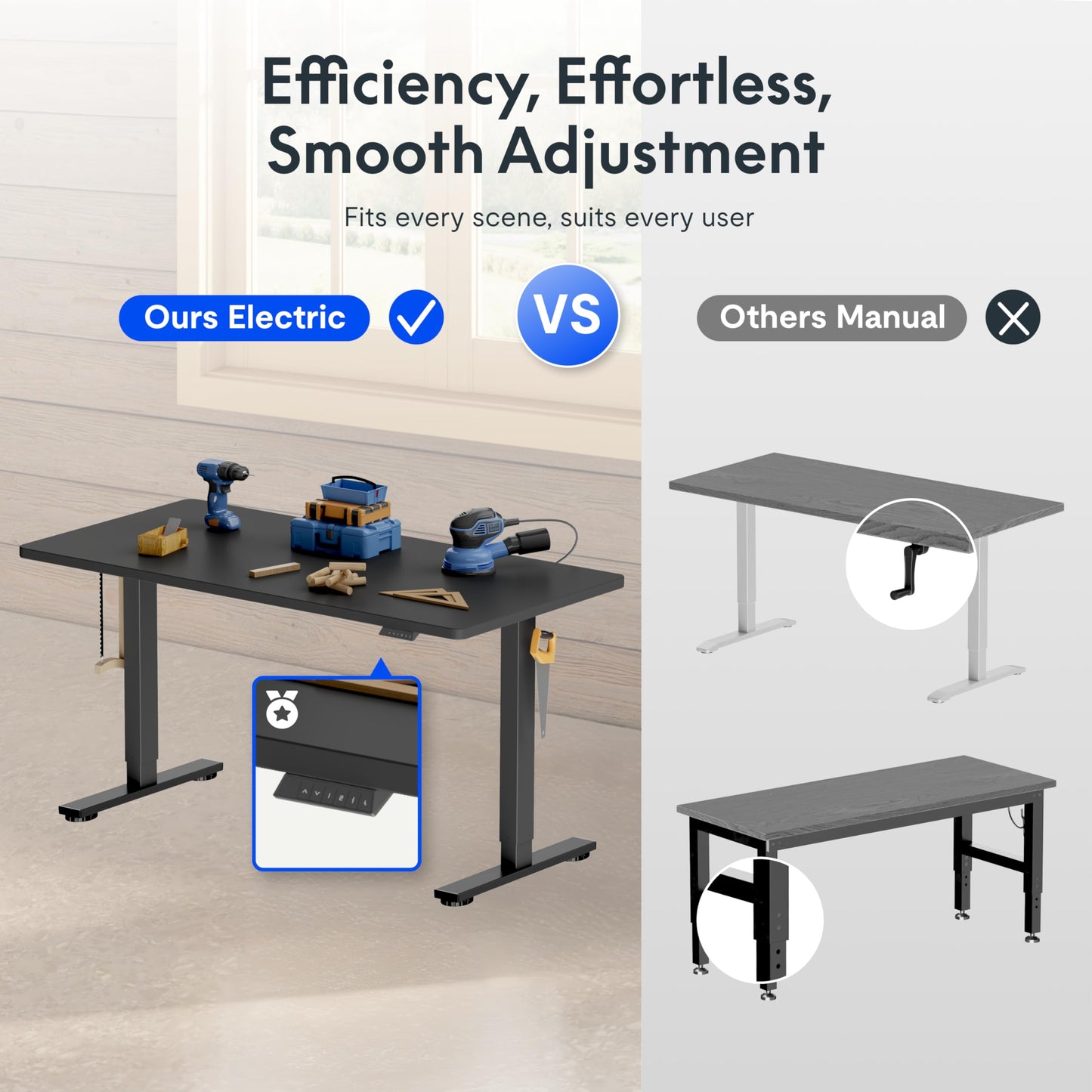 FLEXISPOT Electric Adjustable Workbench, 55x28 Inches Ergonomic Worktable for Garage, Workshop, Office and Home, Spacious Desktop for Woodworking Sewing and Crafts, Black, 2 Packages