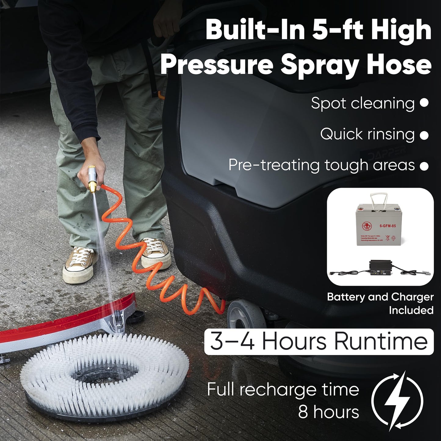 Battery Powered Self Propelled Walk-Behind Floor Scrubber Polisher Machine, 20" Cleaning Path,14.5/17 Gal Tanks, 4Hr Runtime, Up to 2.5 MPH Speed Includes 2 Brushes & 3 Scouring Pads – 2-Year Warranty