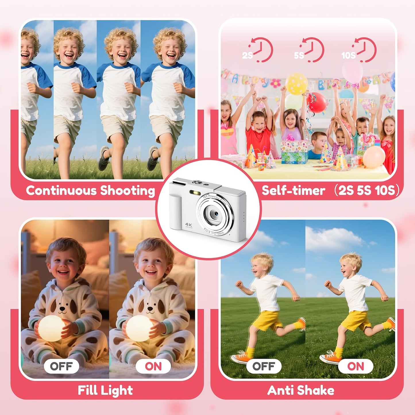 Krlun 4K 16X 48MP 32GB Digital Camera, FHD Digital Point and Shoot Camera with Zoom Anti Shake, Compact Small Camera
