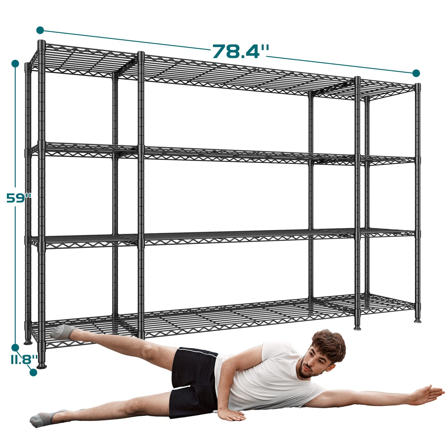 REIBII 78.4" W Storage Shelves 1500LBS, Metal Shelving Unit Wire Shelving for Garage Storage Rack, Adjustable Metal Shelf for Pantry Commercial Kitchen Garage Shelves, 78.4" W x 11.8''D x 59''H