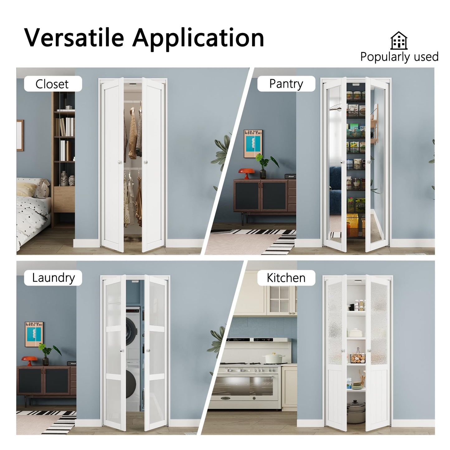 French Pivot Door for 24" x 80" Opening, Double Frosted Glass Panels with Hardware, Swing for Pantry/Laundry/Storage Room, White, Water & Scratch-Resistant Surface, Easy Install