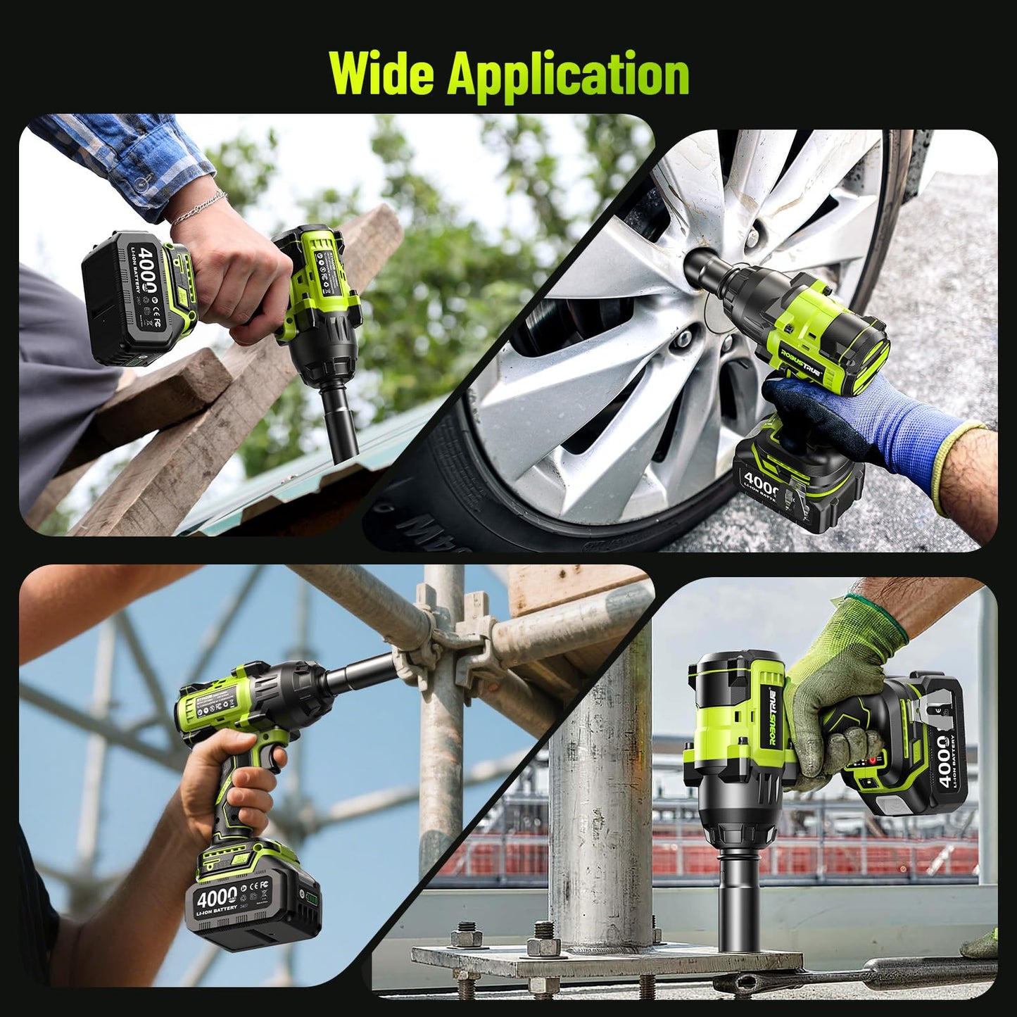 Robustrue 1600N.m (1180ft-lbs) Cordless Impact Wrench, 1/2 High Torque Brushless Impact Gun, 2400RPM Power, 2 x 4.0Ah Batteries, Fast Charger, Impact Wrench for Heavy Duty Truck RV Mower
