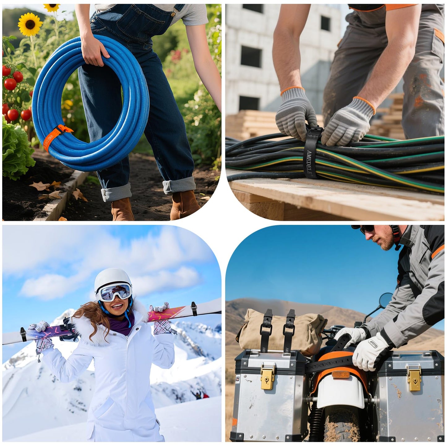 AMEDELE 4 Pack Lashing Straps with Buckles,Adjustable Utility Tension Straps,Simple Tie-Downs Straps for Securing Bike Moto Luggage,Garden Hoses,Skis,Wires and Cables,Orange,22"