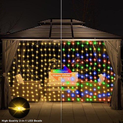 Echosari 600 LED Curtain Lights - 20Ft x 10Ft Waterproof Dual Color Changing Fairy Lights for Bedroom & Wedding Backdrop (Warm White & Multicolor)