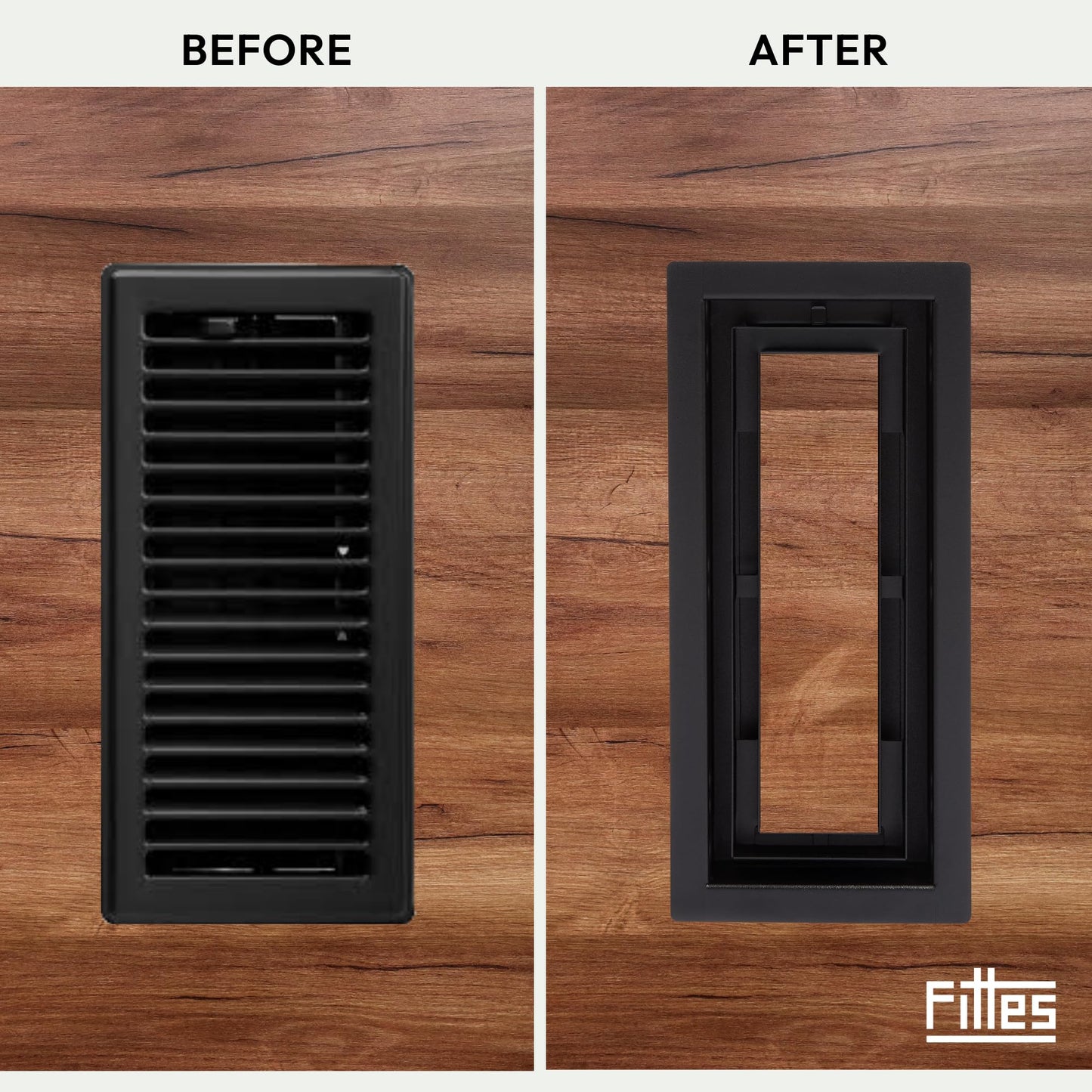 Fittes Framed Floor Vent [Luxe+], Steel HVAC Air Return Register Cover, Customizable Adjustable Increased Airflow Solution for Home Floor, 15-Min DIY Install, Damper Included – 6"x14" – Matte Black
