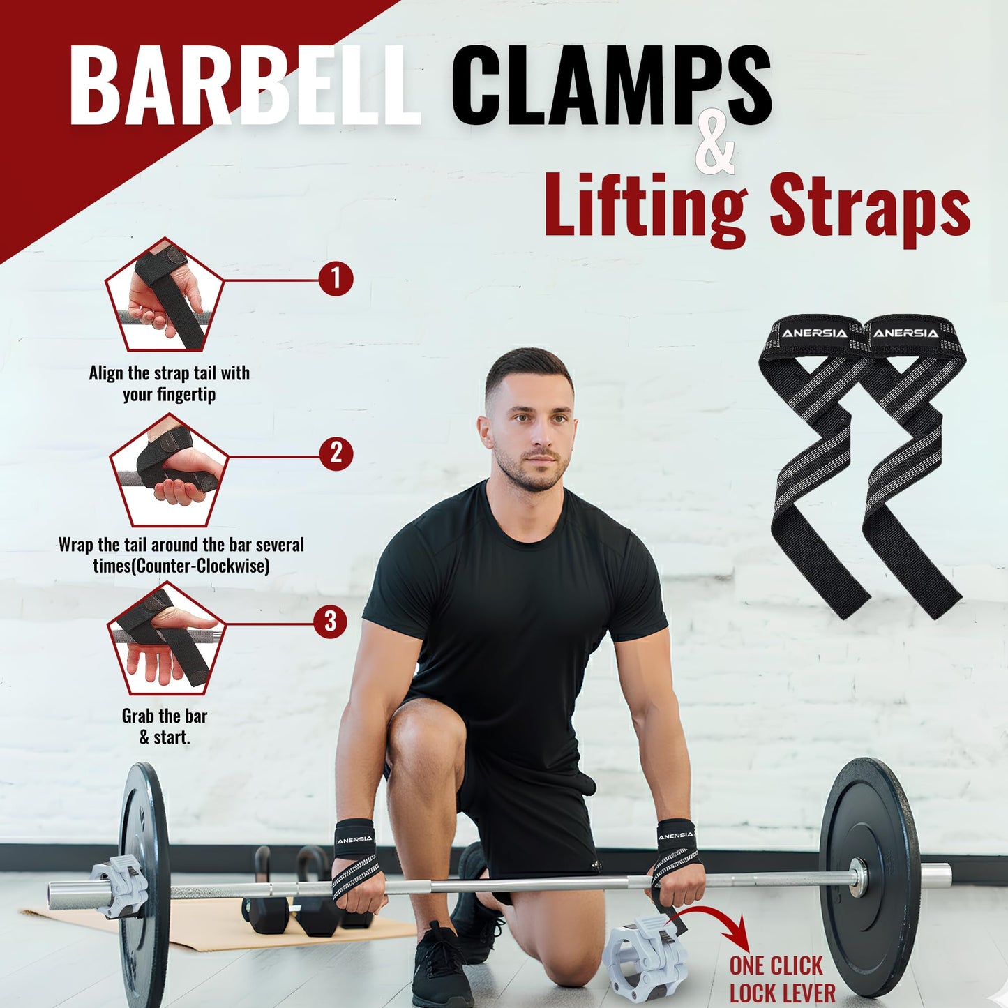 ANERSIA 10 in 1 Barbell Pad Set Grey for Squats & Hip Thrust – Barbell Pad with Resistance Bands, Lifting Straps, Ankle Straps & Barbell Clamps – Weightlifting Accessories Kit for Home Gym