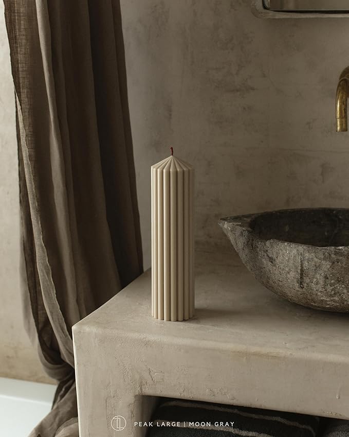 LAWA Ribbed Peak Pillar Candle - Large Beautiful Handmade Pillar Scented Soy Wax Candle Elegant Bubble Aesthetic Candle Housewarming Gift Home Room Shelf Decor Idea Moon Gray (Large)