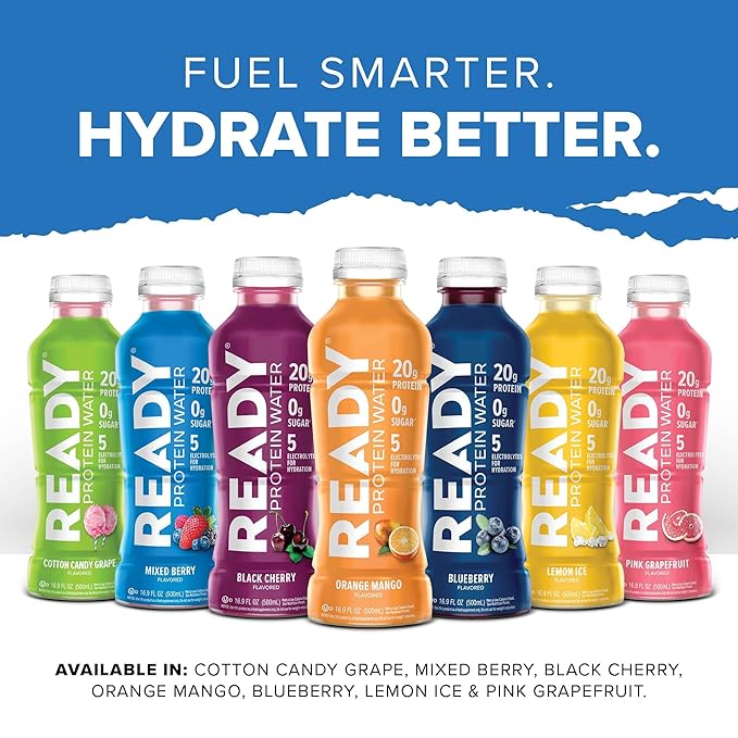 Ready Protein Water, 15g of Whey Protein Isolate, Sugar Free, 12-Pack, 16.9 Fluid Ounces Each (20g Protein, Mixed Berry)