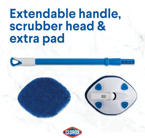 Clorox Extendable Tub & Tile Scrubber - Heavy Duty Bathroom Cleaning Brush with Pivoting Head & Refill Pad