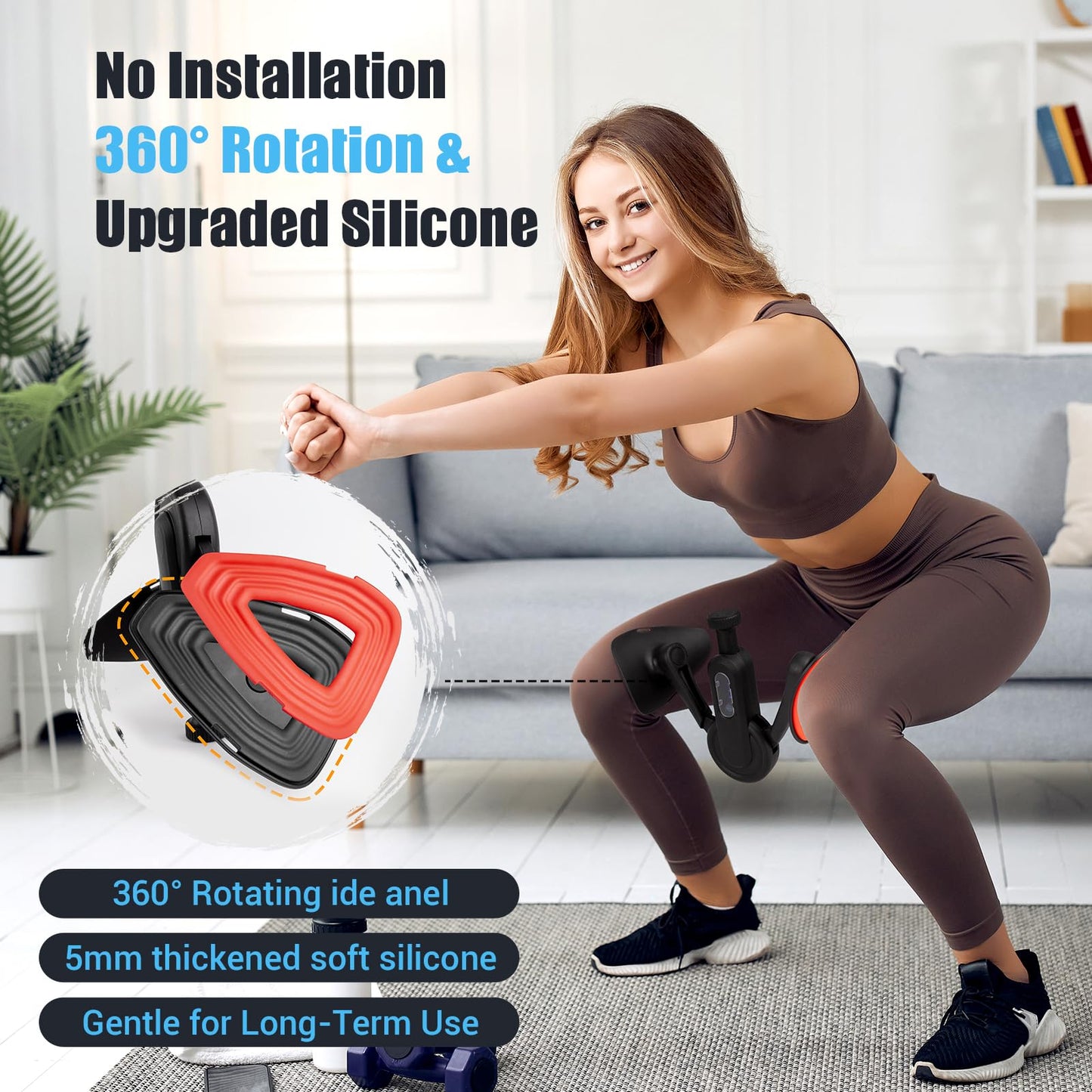 Inner Thigh Exerciser for Women, 15-80 LB Adjustable Resistance Thigh Trainer with Resistance Band(2PC), Thigh Workout Kegel Equipment for Pelvic Floor Muscle, Shaping, Yoga & Home Fitness