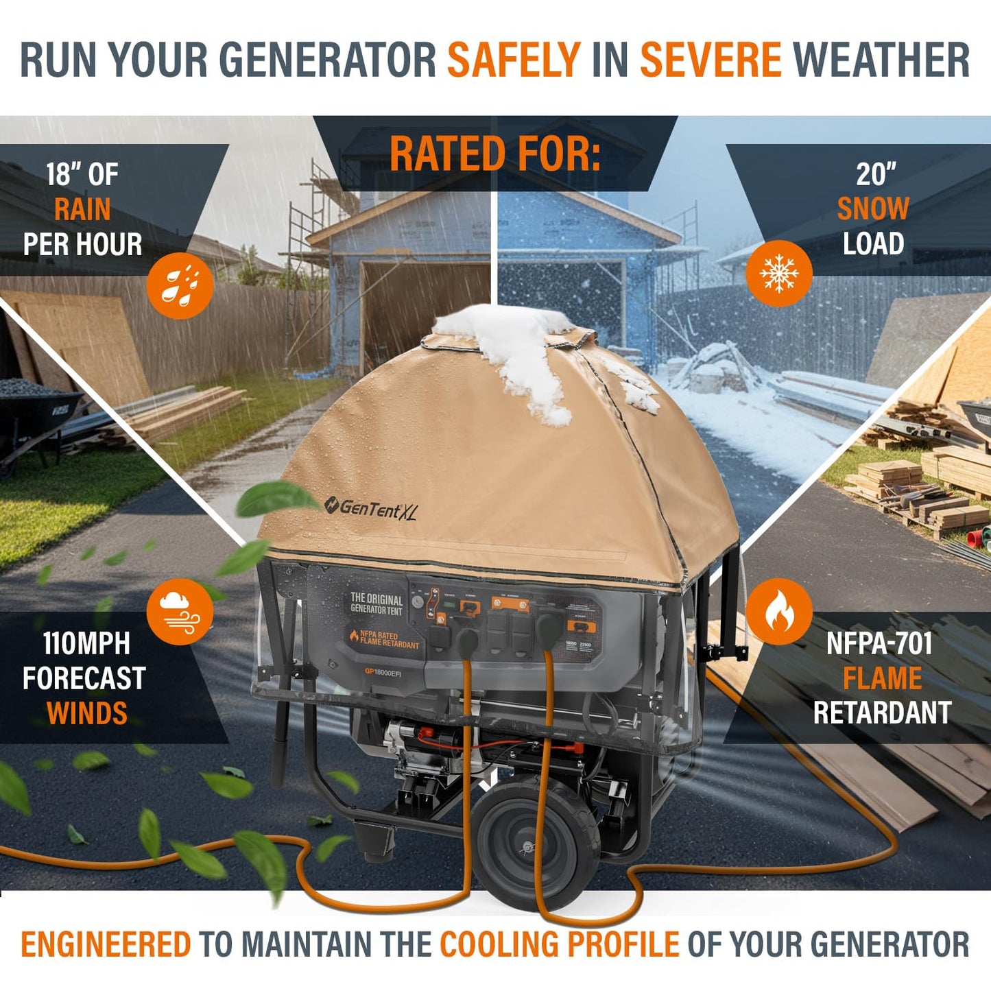 GenTent XL Open Frame Running Cover – Universal Kit Generator Tent for Larger Generators (Tan, XL - Standard)