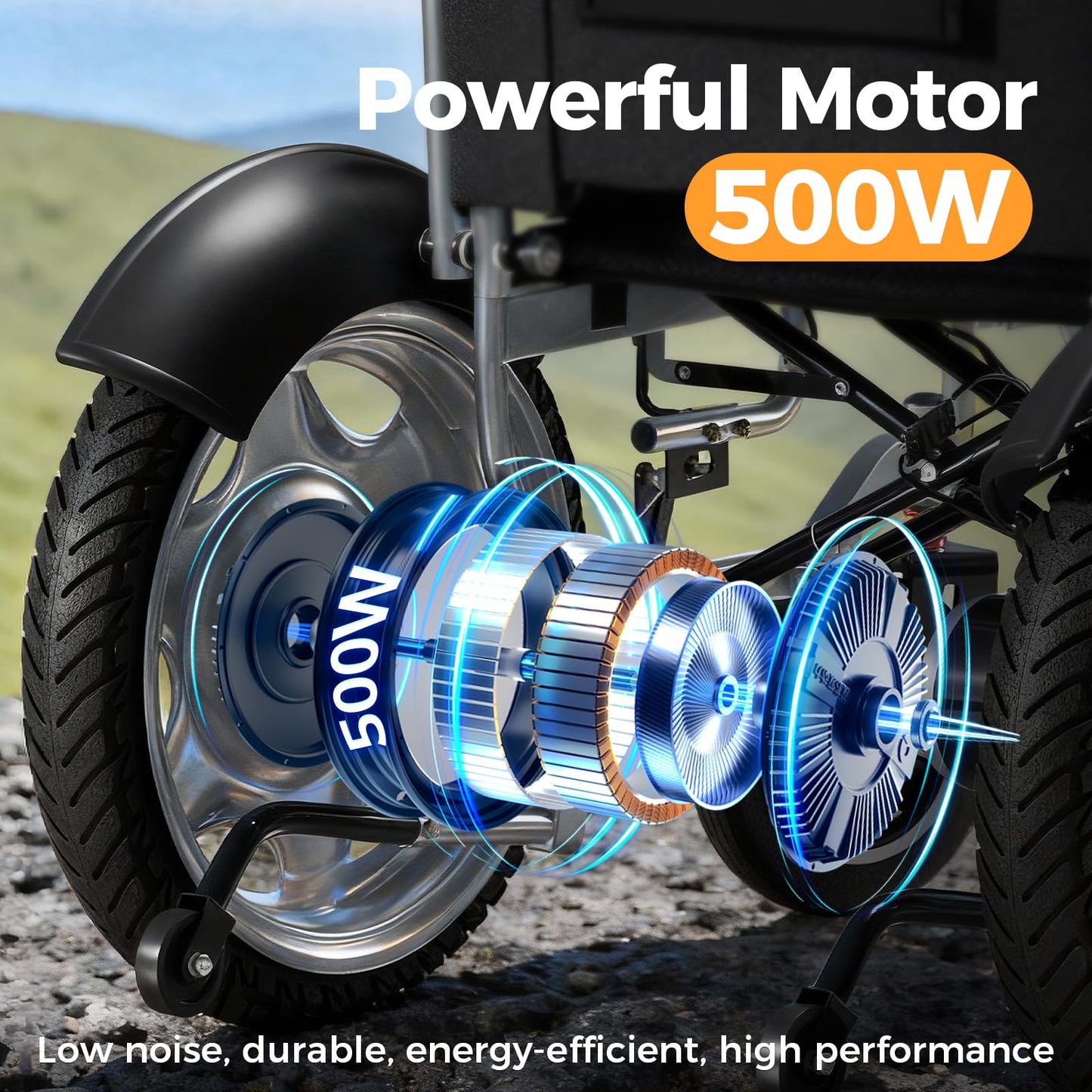 Electric Wheelchair, Electric Wheelchair for Adults, Foldable All Terrain Power Wheelchair, 15 Miles Long Travel Range, 500W Dual Motors, Lightweight Mobility Chair for Seniors - Indoor/Outdoor