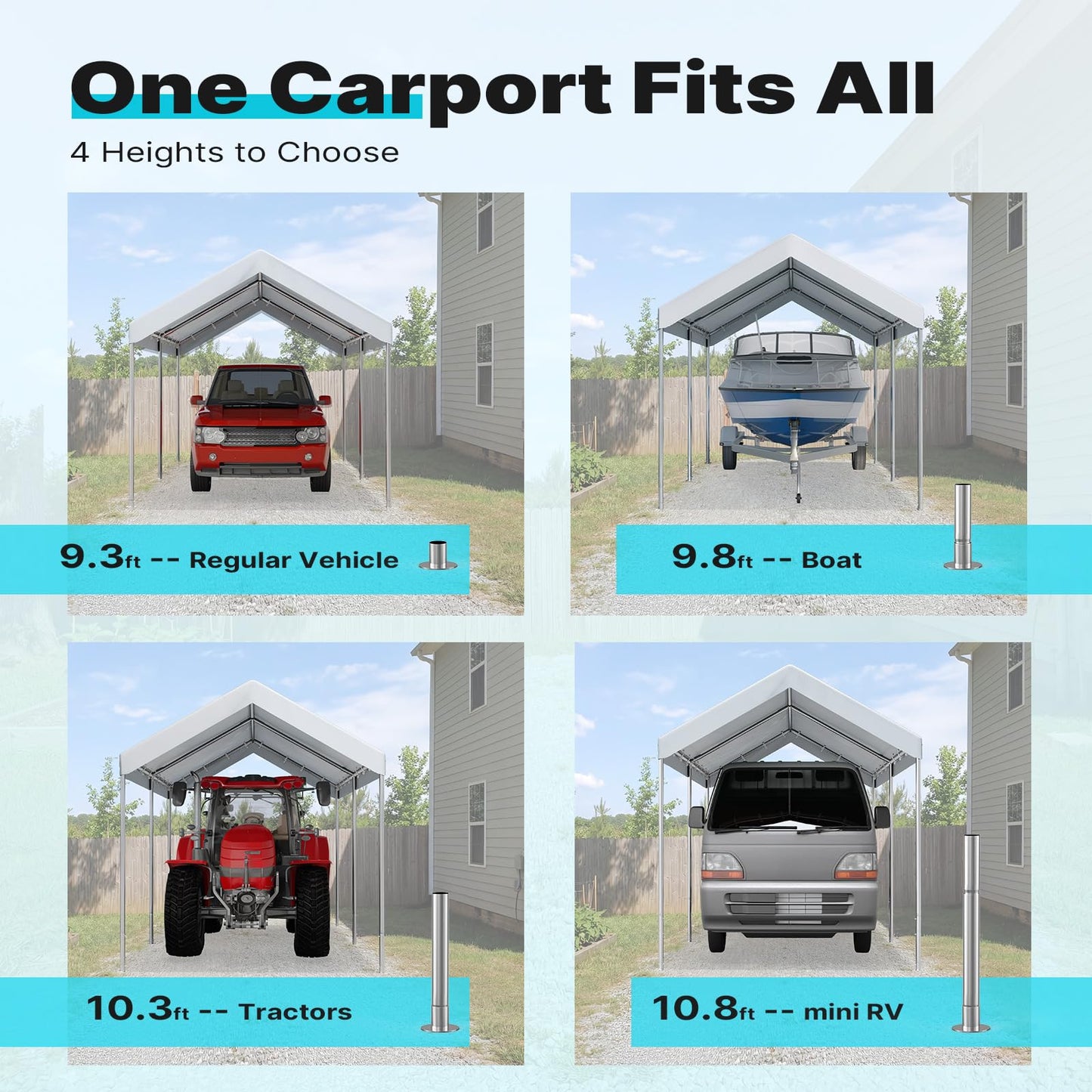 ADVANCE OUTDOOR 10x15 ft Heavy Duty Carport Potable Car Canopy Garage Party Tent Boat Shelter, Adjustable Height from 9.5 ft to 11 ft, White