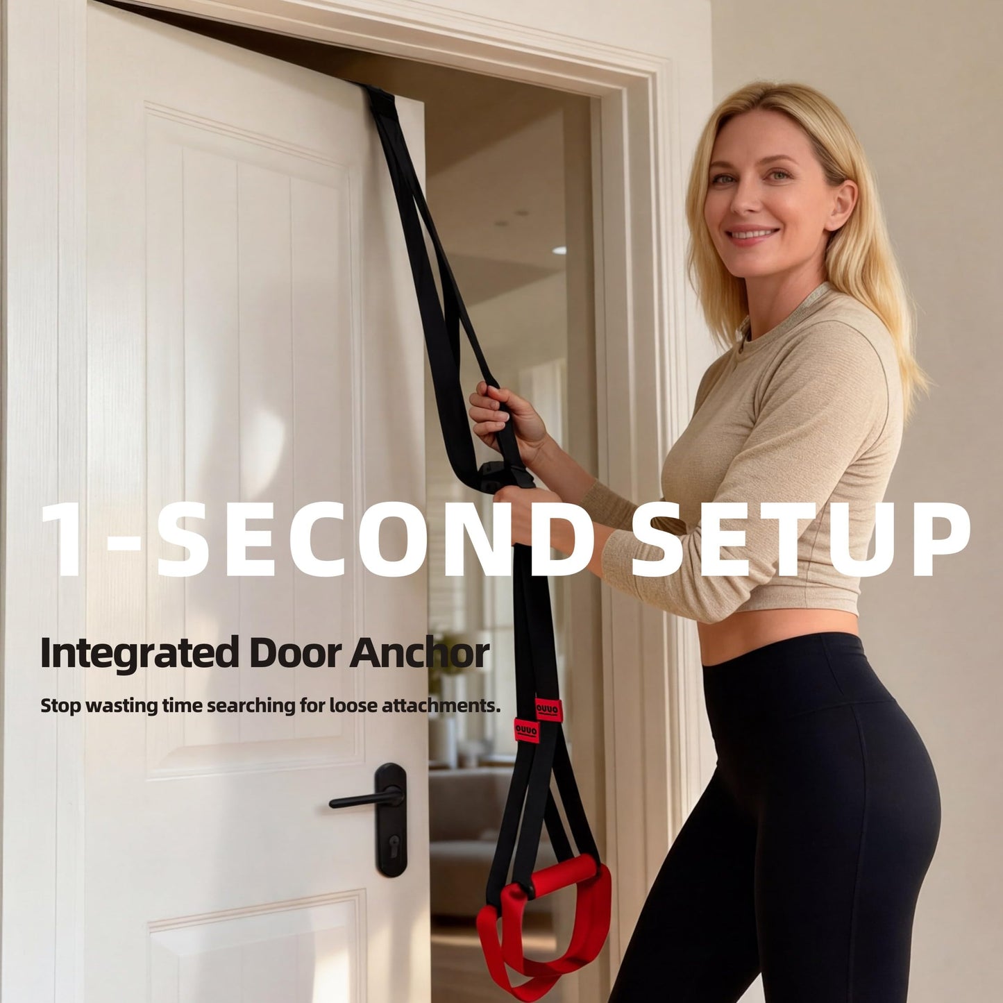 OUUO Suspension Straps Trainer with Integrated Door Anchor, All-in-One Bodyweight Training System for Home & Outdoor Use - Quick Setup in 1 Second