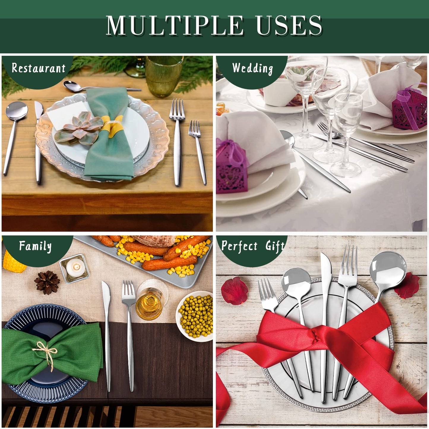40-Piece Silverware Set for 8, CEKEE Stainless Steel Flatware Cutlery Set Included Knife Spoon and Fork, Kitchen Utensils Set for Home Hotel Wedding Restaurant - Mirror Polished & Dishwasher Safe
