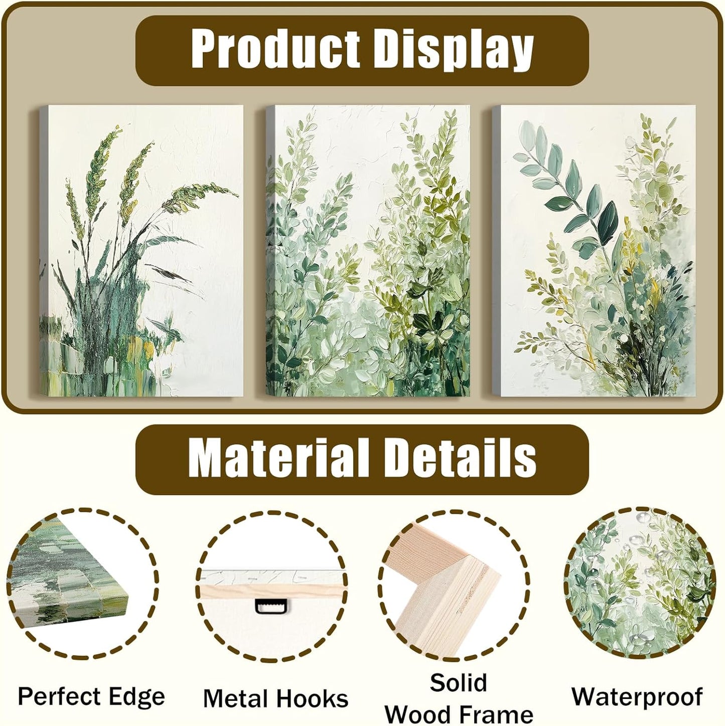 Skiennix Boho Floral Canvas Wall Art Prints - Modern Botanical Decor for Home & Office | 12"x16" Wrapped Frame