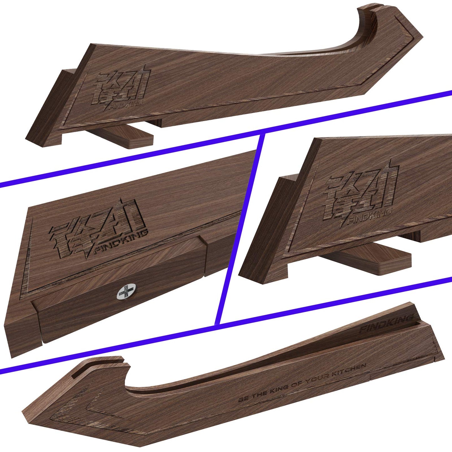 FINDKING Magnetic Edge Guard with Stand, Walnut Wood Blade Cover & Mini Knife Block for Counter Storage, Portable Protector for 7" Santoku Knife