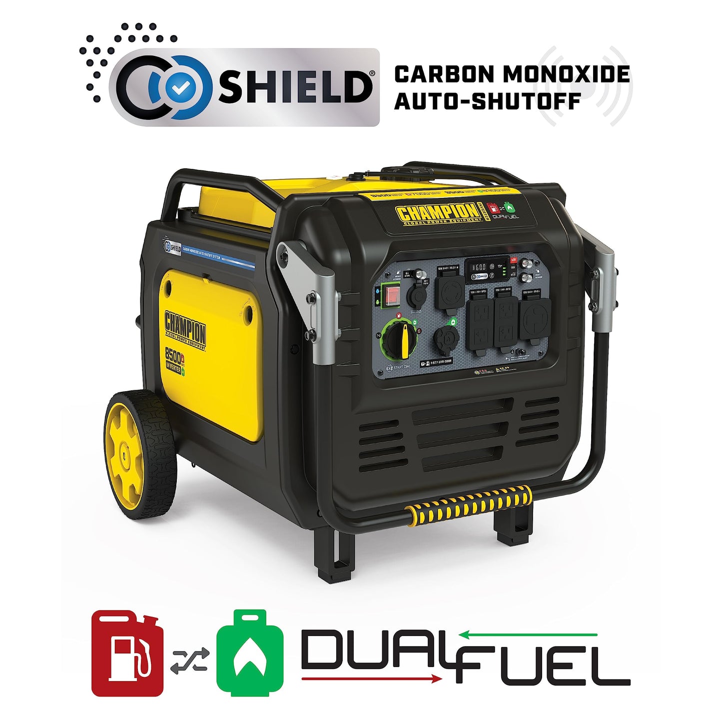 Champion Power Equipment 8500-Watt Electric Start Dual Fuel Home Backup Portable Inverter Generator with Quiet Technology and CO Shield