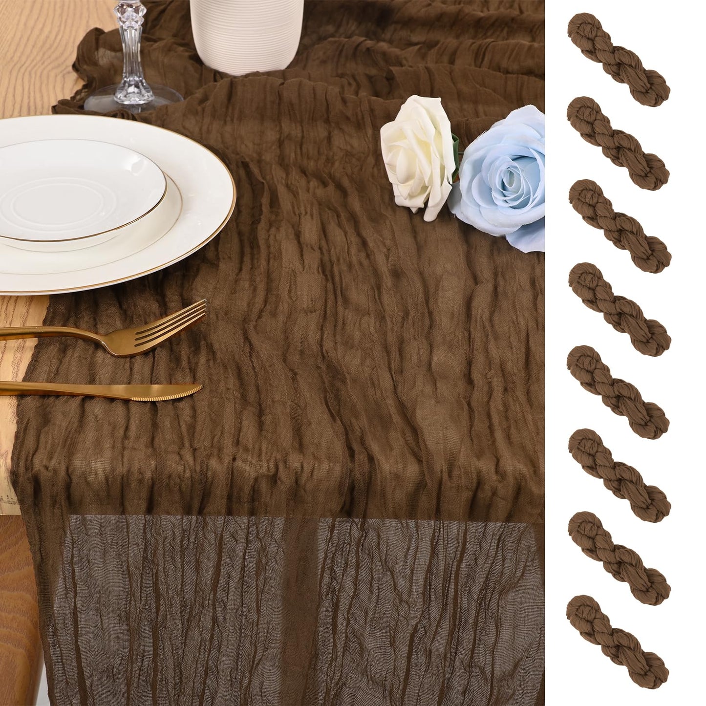 8 Pack 10Ft Cheesecloth Table Runner Brown, 20 x 120 Inch Rustic Gauze Boho Cheese Cloth Wedding Long Table Runner for Wedding Party Bridal Shower Decoration