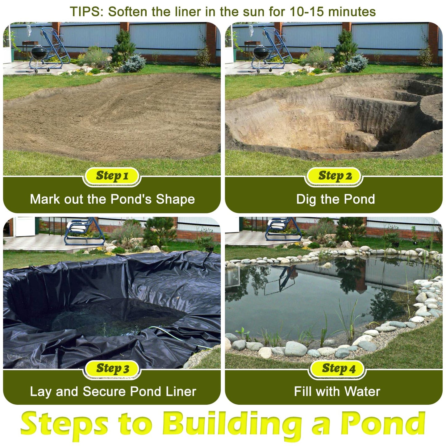 Froidesente 20 x 30 FT Pond Liner, 20 Mil Pond Liners for Outdoor Ponds, HDPE Pond Liner Easy Cutting Puncture Resistant, Pond Liners for Water Garden Fountain Waterfall, Koi Fish Aquaculture Pond