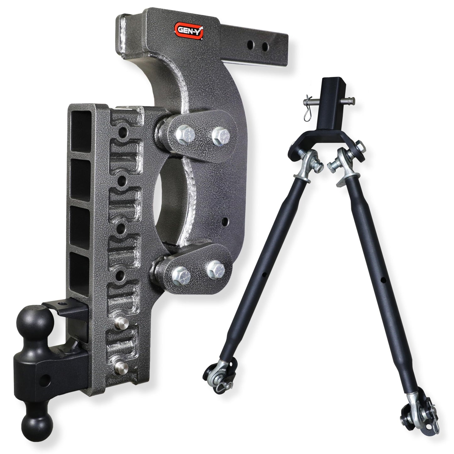 GEN-Y Hitch Heavy Duty Tow Hitch for 2.5" Receiver - 21" Drop with 6 Adjustable Positions, Includes Dual Ball Mount, Pintle Lock and Stabilizer Kit, 21,000 lbs Towing Capacity, 2,400 lbs Tongue Weight